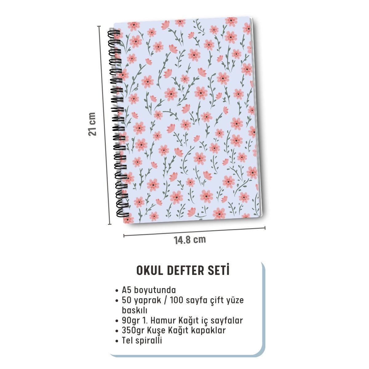 Çiçekli 4'lü Okul Defter Seti resmi