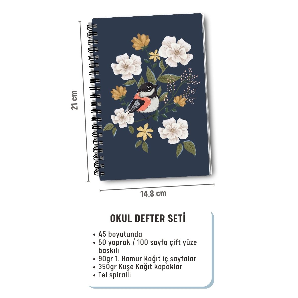 Kuşlu 4'lü Okul Defter Seti resmi