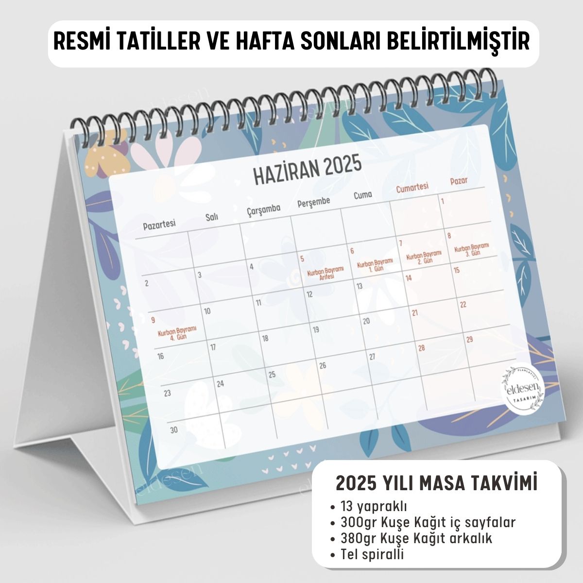 Mavi Papatya 2025 Yılı Aylık Masa Takvimi Spiralli A5 resmi